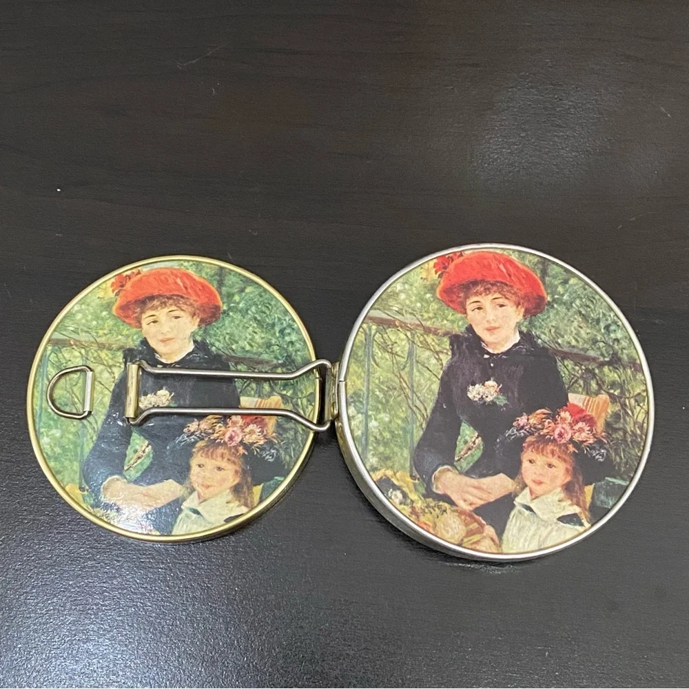 Vintage Compact Mirror Victorian Renoir Two Sisters Double Mirror Made in Japan
